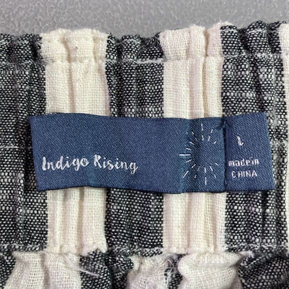 INDIGO RISING Pants Linen Striped Pleated Smocked Waist Wide Leg Womens L Black - Picture 4 of 10